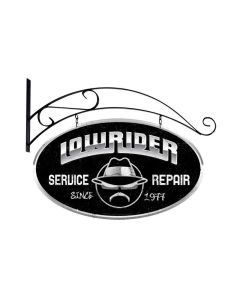 Lowrider Service, Automotive, Double Sided Oval Metal Sign with Wall Mount, 24 X 14 Inches