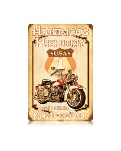 Americas Highway, Motorcycle, Vintage Metal Sign, 12 X 18 Inches