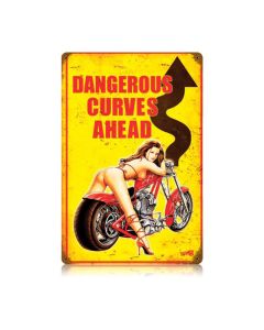 Dangerous Curves, Motorcycle, Vintage Metal Sign, 12 X 18 Inches