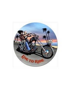 Live to Ride, Motorcycle, Round Metal Sign, 14 X 14 Inches