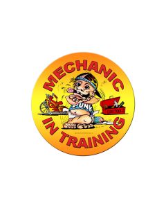 Mechanic in Training, Automotive, Round Metal Sign, 14 X 14 Inches