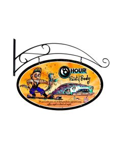 8 Hour Paint, Automotive, Double Sided Oval Metal Sign with Wall Mount, 24 X 24 Inches