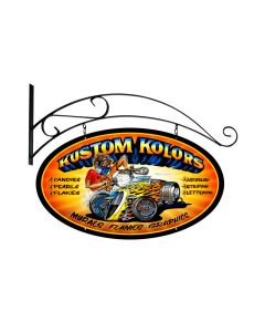Kustom Kolors, Automotive, Double Sided Oval Metal Sign with Wall Mount, 24 X 24 Inches