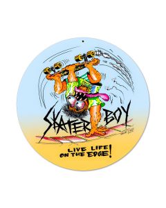 Skater Boy, Sports and Recreation, Round Metal Sign, 14 X 14 Inches
