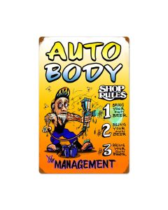 Auto Body Shop Rules, Automotive, Vintage Metal Sign, 16 X 24 Inches