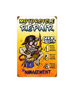 Motorcycle Repair Shop Rules, Motorcycle, Vintage Metal Sign, 16 X 24 Inches