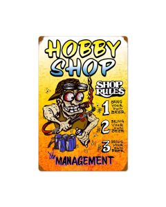 Hobby Shop Rules, Automotive, Vintage Metal Sign, 16 X 24 Inches
