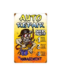 Auto Repair Shop Rules, Automotive, Vintage Metal Sign, 16 X 24 Inches