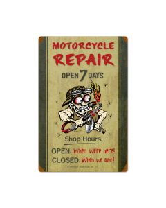 Motorcycle Repair Shop Hours, Motorcycle, Vintage Metal Sign, 16 X 24 Inches