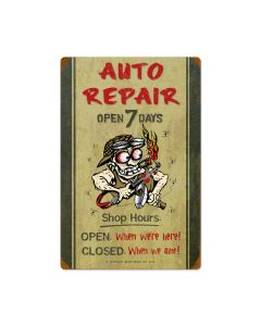 Auto Repair Shop Hours, Automotive, Vintage Metal Sign, 16 X 24 Inches