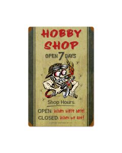 Hobby Shop Hours, Automotive, Vintage Metal Sign, 16 X 24 Inches