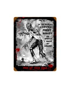 Zombie Love at First Sight Sign, Humor, Vintage Metal Sign, 12 X 15 Inches