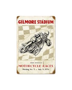 Gilmore Stadium, Motorcycle, Vintage Metal Sign, 12 X 18 Inches