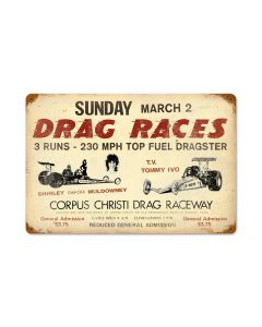 Drag Races, Automotive, Vintage Metal Sign, 18 X 12 Inches