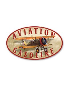 Aviation Gasoline, Aviation, Oval Metal Sign, 14 X 24 Inches