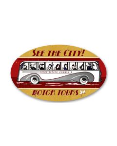 Motor Tours, Automotive, Oval Metal Sign, 14 X 24 Inches