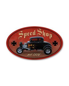 Speed Shop, Automotive, Oval Metal Sign, 14 X 24 Inches