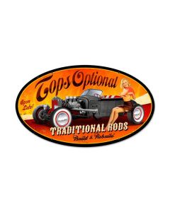 Tops Optional, Automotive, Oval Metal Sign, 24 X 14 Inches