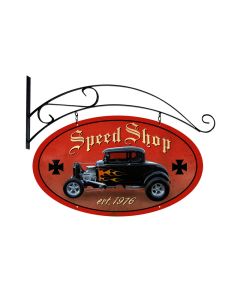 Speed Shop, Automotive, Double Sided Oval Metal Sign with Wall Mount, 24 X 24 Inches
