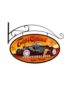 Tops Optional, Automotive, Double Sided Oval Metal Sign with Wall Mount, 24 X 24 Inches