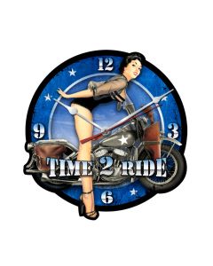 Time 2 Ride, Pinup Girls, Custom Metal Shape, 14 X 14 Inches
