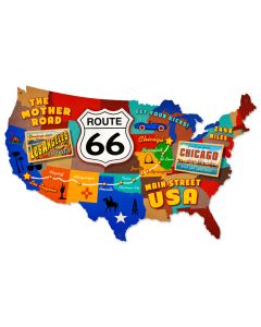 Route 66 USA, Automotive, Custom Metal Shape, 25 X 16 Inches