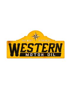 Western Motor Oil, Automotive, Custom Metal Shape, 26 X 12 Inches
