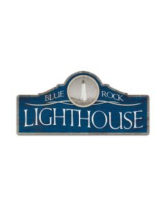 Blue Rock Lighthouse, Bar and Alcohol, Custom Metal Shape, 26 X 12 Inches