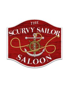Scurvy Sailor Saloon, Bar and Alcohol, Custom Metal Shape, 18 X 12 Inches