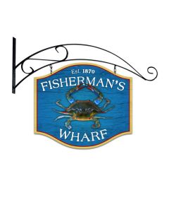 Fishermans Wharf, Bar and Alcohol, Double Sided Custom Metal Shape with Wall Mount, 18 X 16 Inches