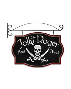 Jolly Roger Tavern, Bar and Alcohol, Double Sided Custom Metal Shape with Wall Mount, 24 X 16 Inches