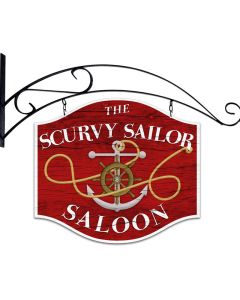 Scurvy Sailor, Bar and Alcohol, Double Sided Custom Metal Shape with Wall Mount, 18 X 12 Inches