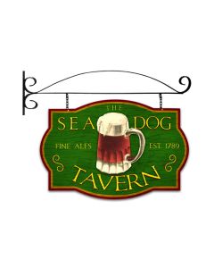 Sea Dog Tavern, Bar and Alcohol, Double Sided Custom Metal Shape with Wall Mount, 24 X 16 Inches