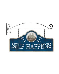 Ship Happens, Bar and Alcohol, Double Sided Custom Metal Shape with Wall Mount, 26 X 12 Inches