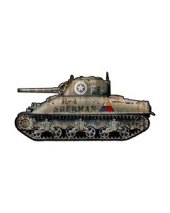Sherman Tank , Allied Military, Custom Metal Shape, 20 X 10 Inches