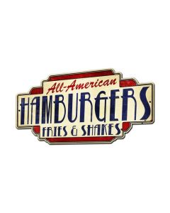 All American Hamburgers Fries & Shakes, Food and Drink, Custom Metal Shape, 28 X 15 Inches