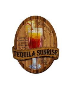 Tequila Sunrise Recipe, Bar and Alcohol, Custom Metal Shape, 24 X 20 Inches
