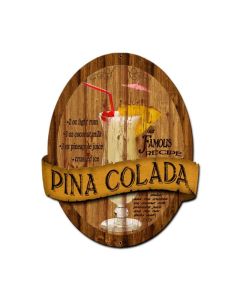 Pina Colada Recipe, Bar and Alcohol, Custom Metal Shape, 20 X 24 Inches