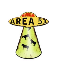 Area 51 Cow Abduction, Humor, Custom Metal Shape, 20 X 16 Inches