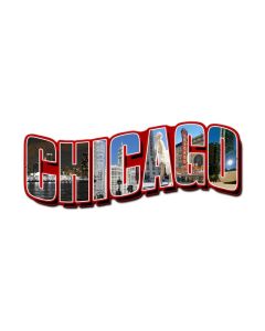 Chicago Landmarks, Travel, Custom Metal Shape, 24 X 11 Inches