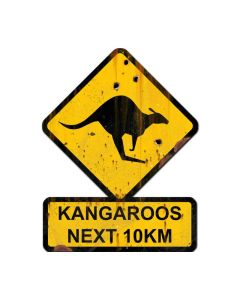 Kangaroos Next 10 km, Humor, Custom Metal Shape, 25 X 20 Inches