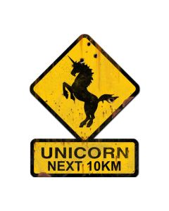 Unicorn Next 10 km, Humor, Custom Metal Shape, 25 X 20 Inches