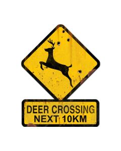 Deer Crossing Next 10 km, Humor, Custom Metal Shape, 25 X 20 Inches