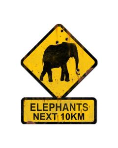 Elephants Crossing Next 10 km, Humor, Custom Metal Shape, 25 X 20 Inches