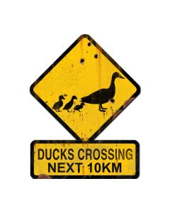 Ducks Crossing Next 10 km, Humor, Custom Metal Shape, 25 X 20 Inches