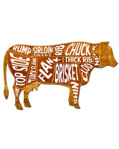 COW MEAT CHART, 3D Metal Art, PLASMA, 24 X 21 Inches