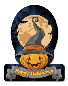 Halloween Pumpkin Witch, Halloween, HELMET METAL SIGN , 15 X 12 Inches