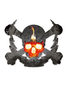 Flaming Skull Bolt RIP, Man Cave, Plasma, 19 X 16 Inches