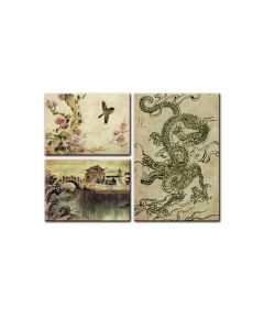 Chinese Dragon, Home and Garden, Triptych, 34 X 24 Inches