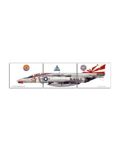 F-4B Phantom II Triptych, Aviation, Custom Metal Shape, 48 X 12 Inches